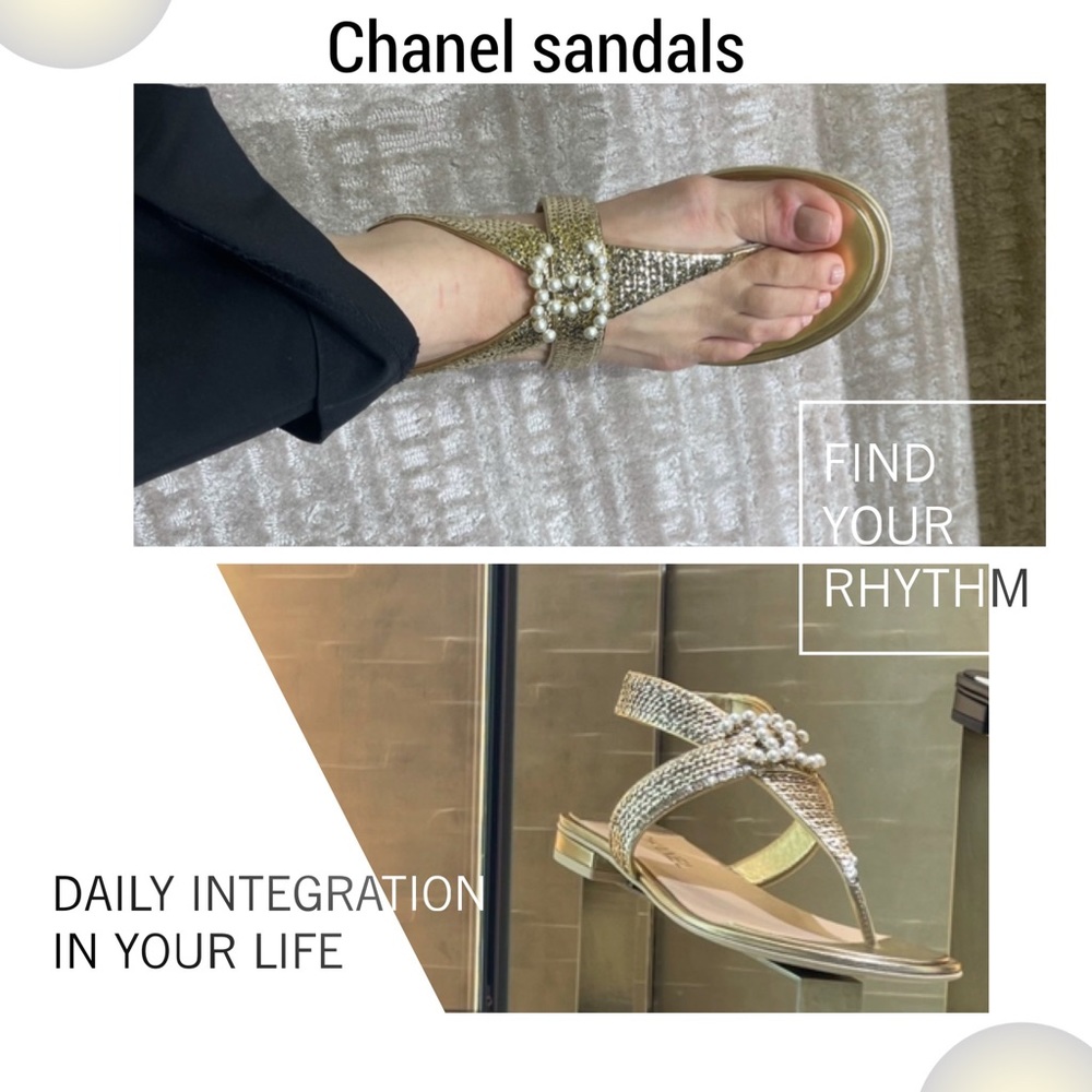 BNIB Authentic Chanel gold sequin thongs